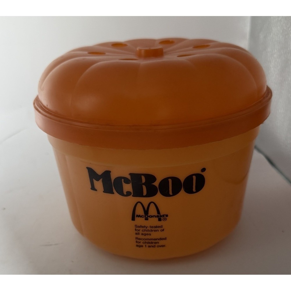 1986 MCDONALD'S Plastic Halloween Trick or Treat Bucket‎ w/Lid Pumpkin McBoo Vtg